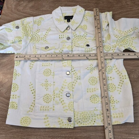 G by Giuliana Jacket Womens Medium Eyelet Embroidered Denim Button Floral M - Picture 15 of 16